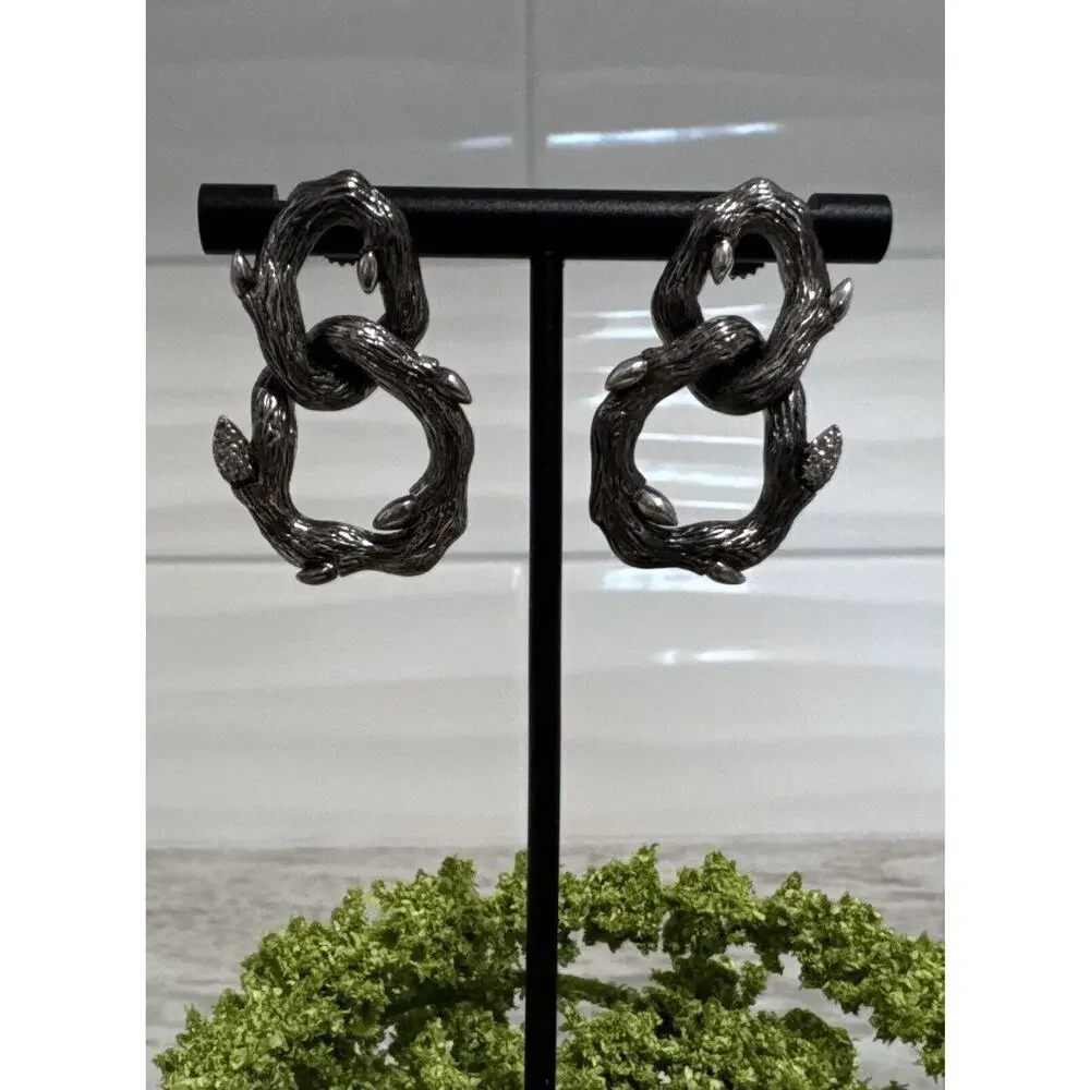 Stephen Dweck Sterling Silver Diamond Twig Branch Dangle Drop Earrings
